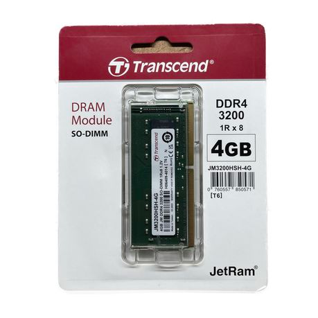 Transcend 4GB DDR4 3200 MHz RAM Unbuffered SO-DIMM Transcend 4GB DDR4 3200 MHz RAM Unbuffered SO-DIMM